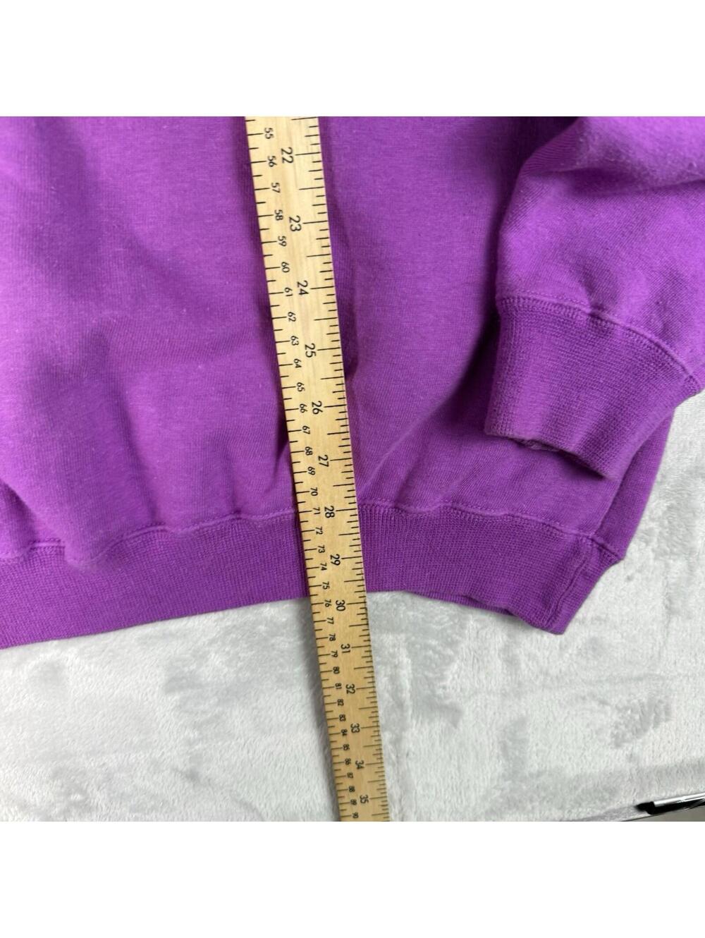 Vintage Teddy Bear Cat Graphic Sweatshirt 1980s Purple Crewneck Cute Wmns Sz L - Picture 6 of 9